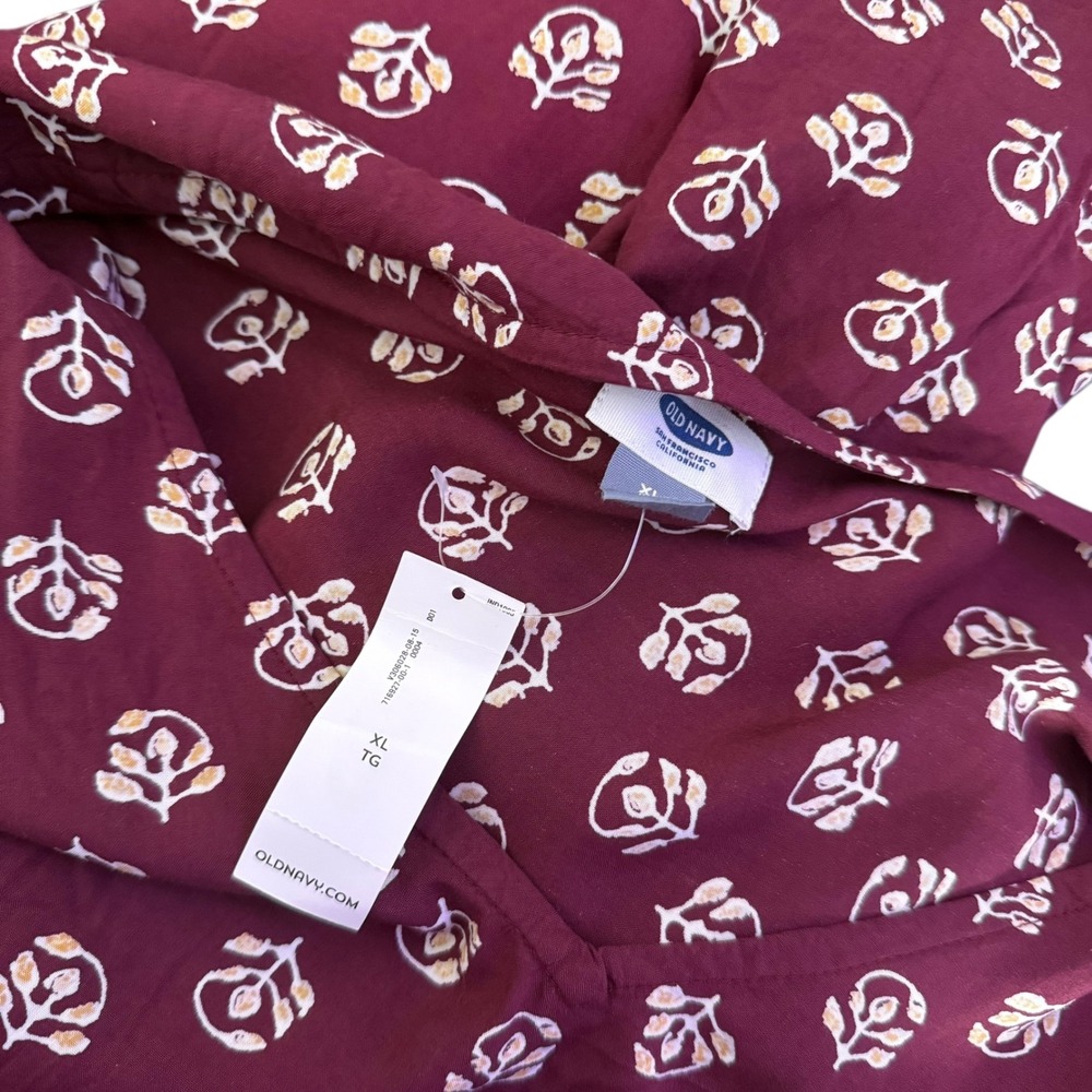 Old Navy Womens‎ XL Short Tunic Dress Floral Print Maroon Casual BOHO Festival - Picture 7 of 12